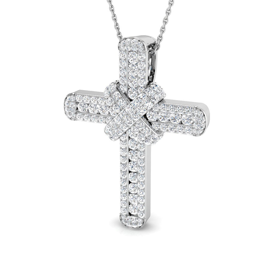 Round Diamond Cross Pendant with Silver Chain in 10K/14K gold and platinum with certified lab-grown or natural diamonds