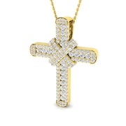Round Diamond Cross Pendant with Silver Chain in 10K/14K gold and platinum with certified lab-grown or natural diamonds