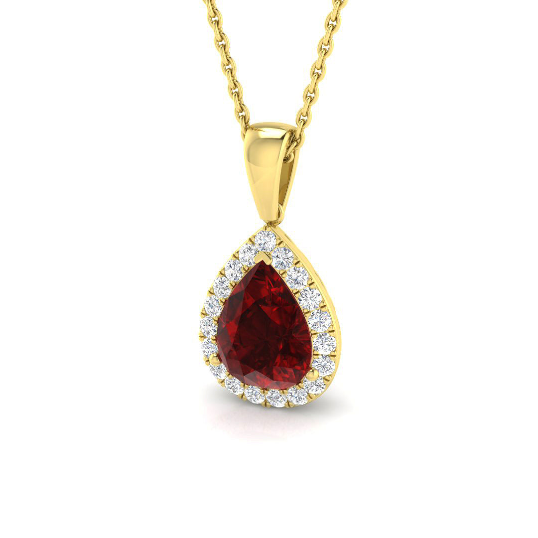 Teardrop Ruby Halo Pendant in in 10K/14K gold and platinum with certified lab-grown or natural diamonds
