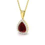 Teardrop Ruby Halo Pendant in in 10K/14K gold and platinum with certified lab-grown or natural diamonds