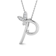 Initial Diamond Pendant Necklace with Leaf Design in 10K/14K gold and platinum with certified lab-grown or natural diamonds