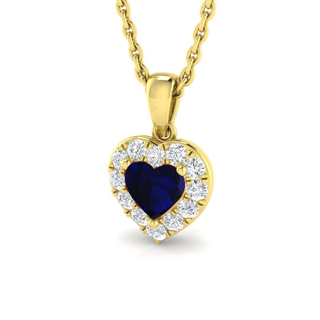 Sapphire Heart-Shaped Pendant in 10K/14K gold and platinum with certified lab-grown or natural diamonds