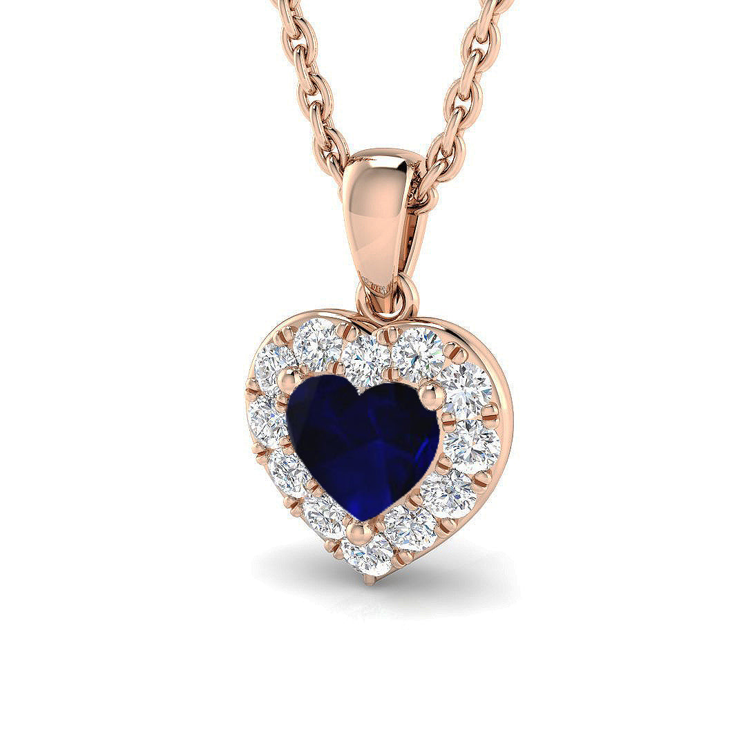 Sapphire Heart-Shaped Pendant in 10K/14K gold and platinum with certified lab-grown or natural diamonds