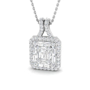 Baguette Round Diamond Pendant Necklace in 10K/14K gold and platinum with certified lab-grown or natural diamonds