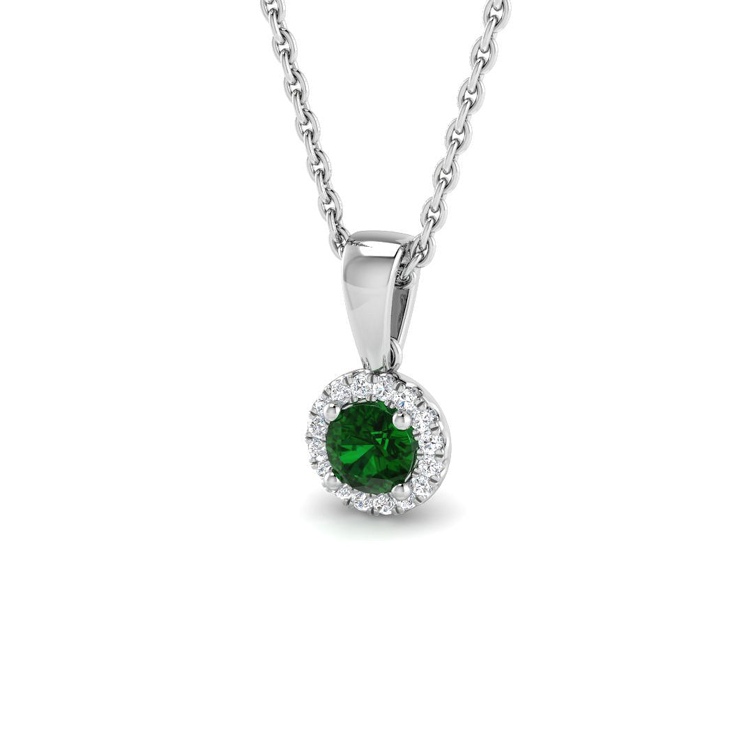 Round Emerald Halo Pendant in in 10K/14K gold and platinum with certified lab-grown or natural diamonds
