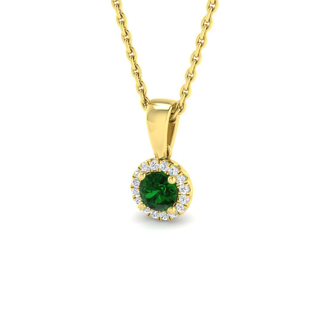 Round Emerald Halo Pendant in in 10K/14K gold and platinum with certified lab-grown or natural diamonds