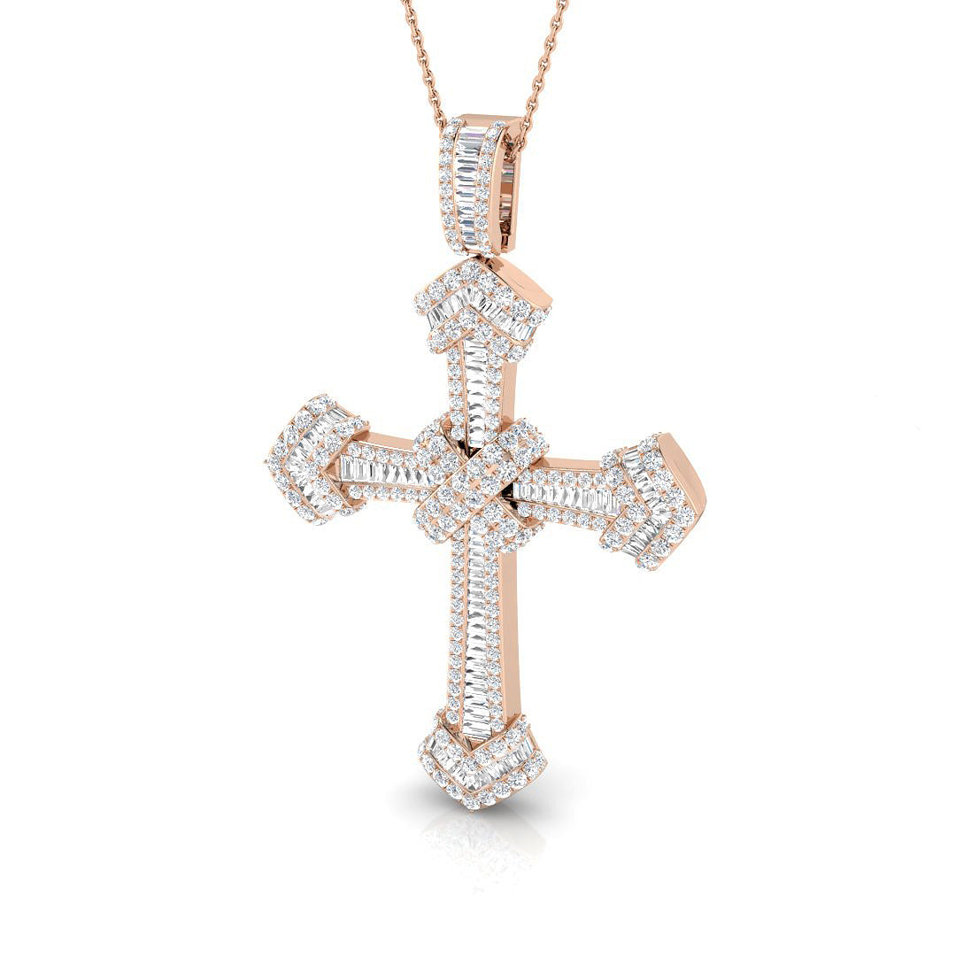 3Ct Baguette & Round Diamond Cross Pendant in Gold or in 10K/14K gold and platinum with certified lab-grown or natural diamonds