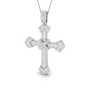 3Ct Baguette & Round Diamond Cross Pendant in Gold or in 10K/14K gold and platinum with certified lab-grown or natural diamonds