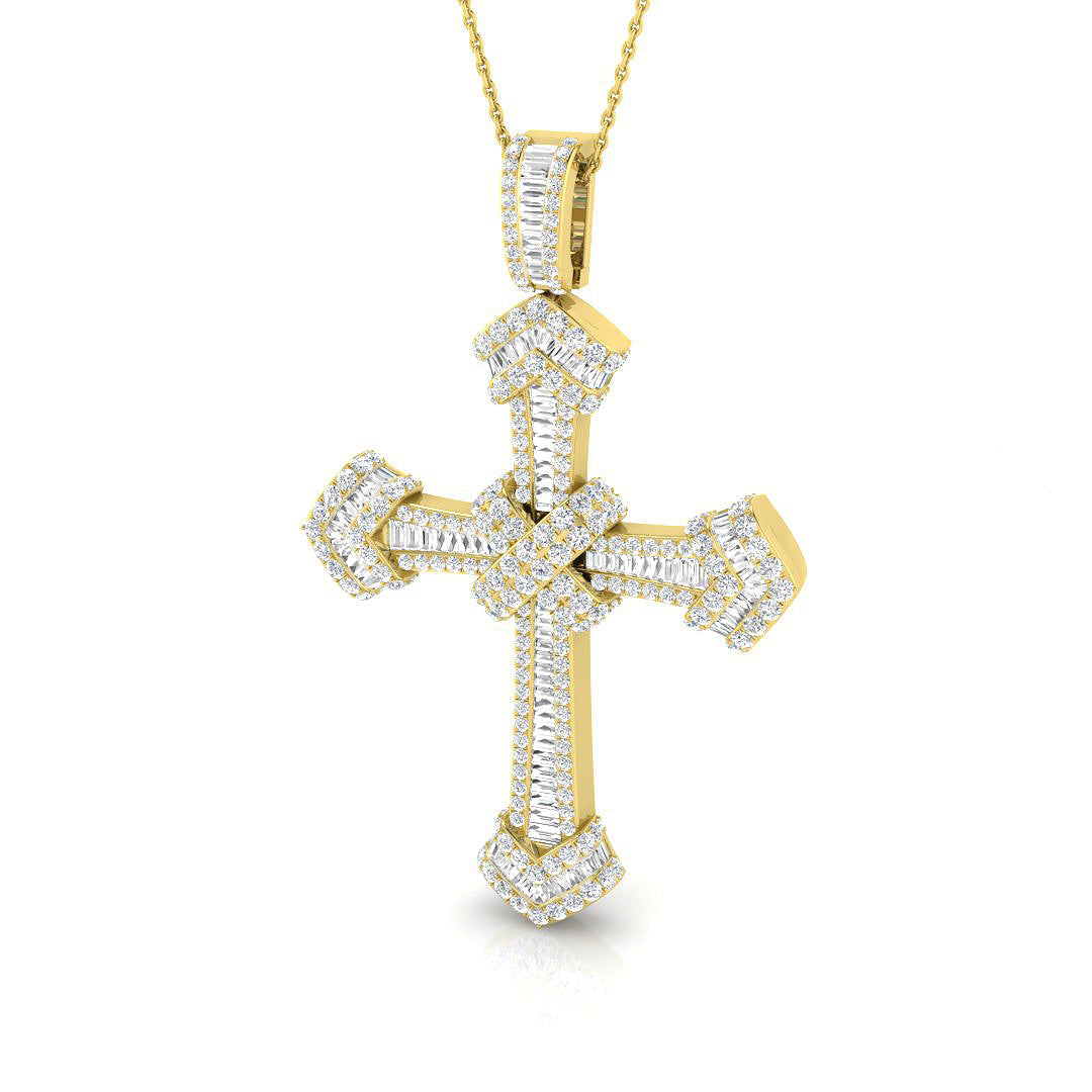 3Ct Baguette & Round Diamond Cross Pendant in Gold or in 10K/14K gold and platinum with certified lab-grown or natural diamonds