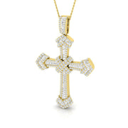 3Ct Baguette & Round Diamond Cross Pendant in Gold or in 10K/14K gold and platinum with certified lab-grown or natural diamonds