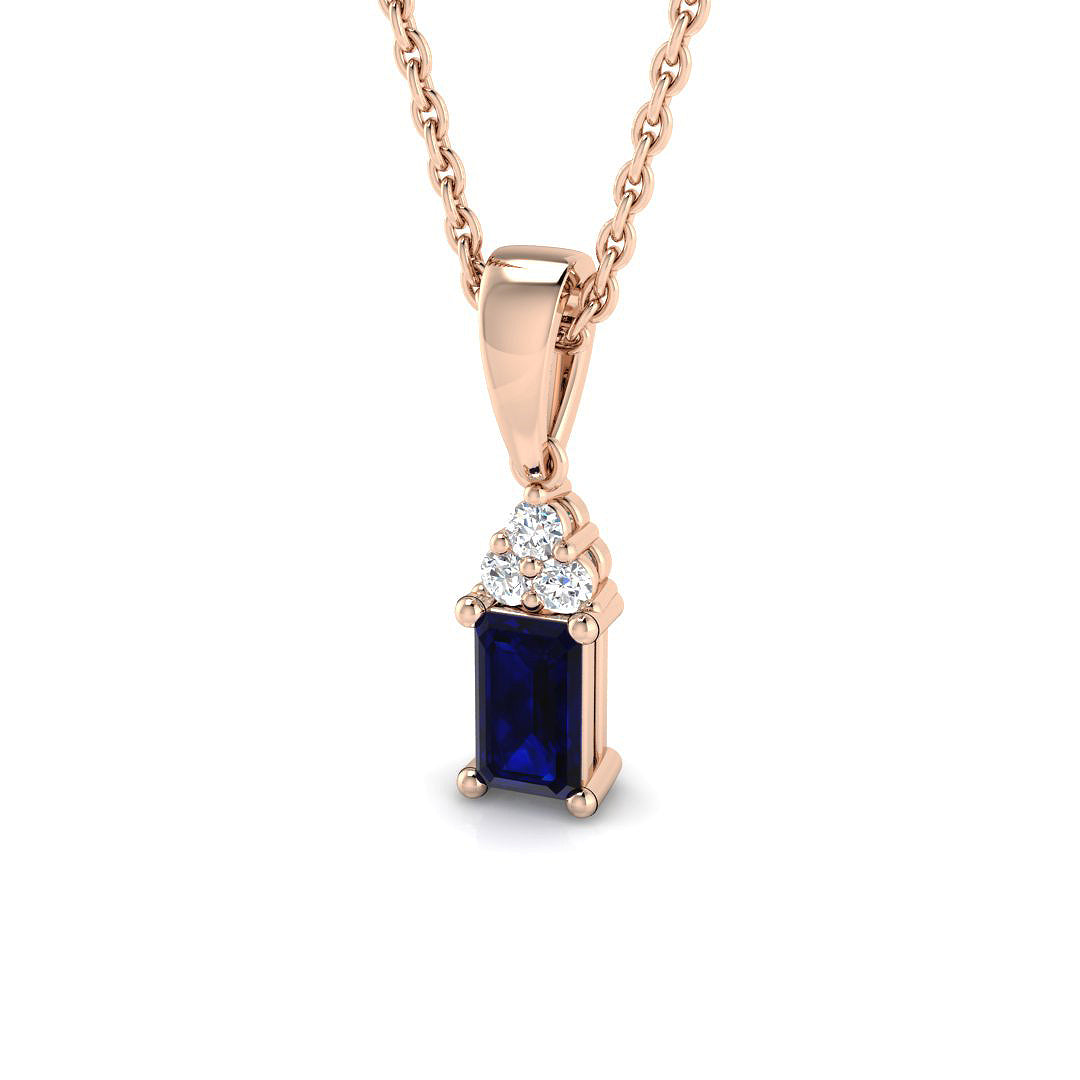 Blue Sapphire & Diamond Pendant Necklace (Without Chain ) in 10K/14K gold and platinum with certified lab-grown or natural diamonds