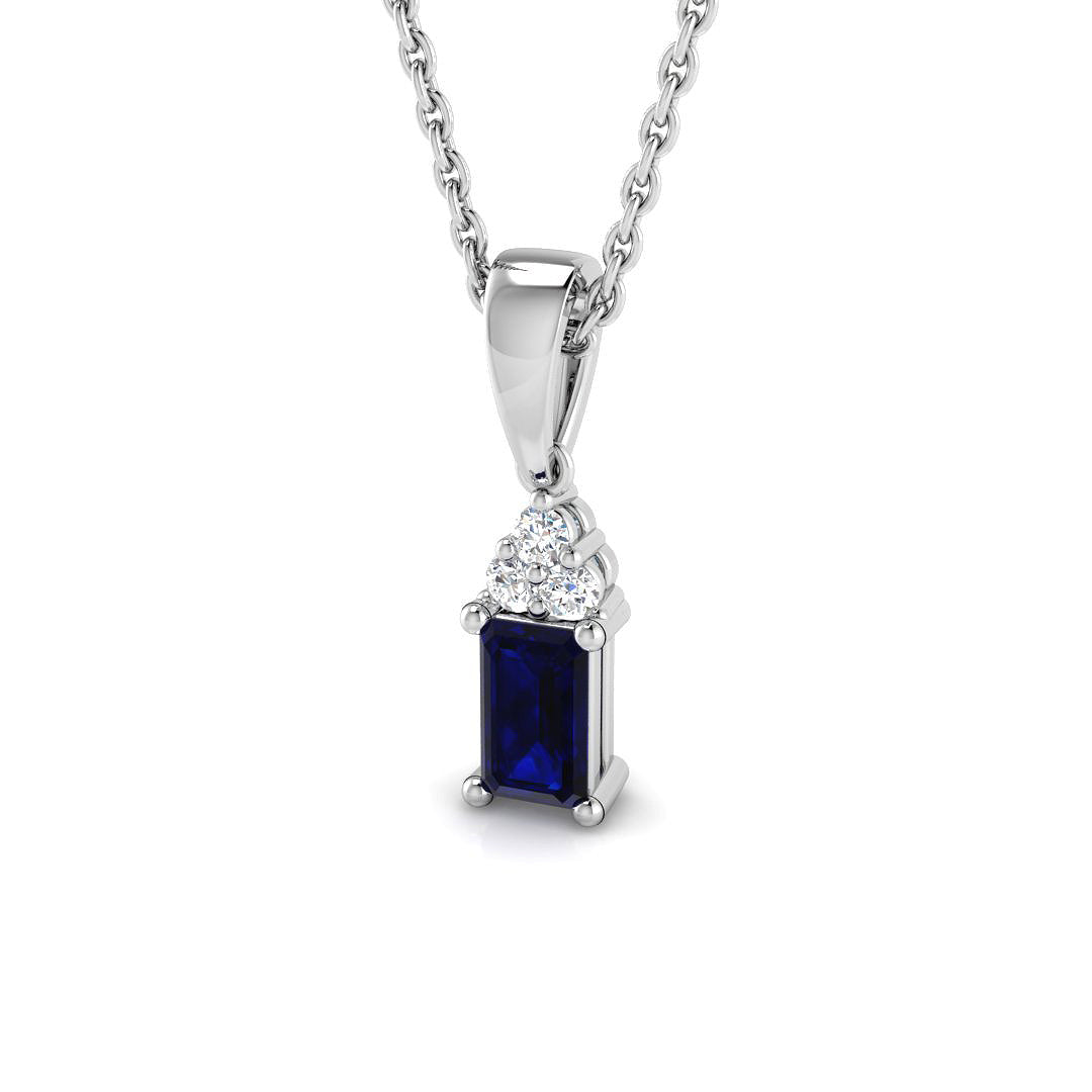 Blue Sapphire & Diamond Pendant Necklace (Without Chain ) in 10K/14K gold and platinum with certified lab-grown or natural diamonds