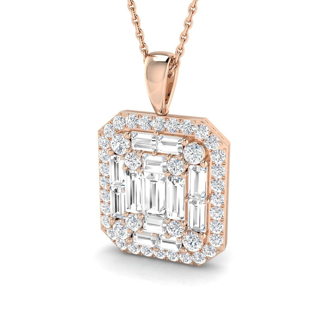 Baguette Brilliant Pendant Necklace in 10K/14K gold and platinum with certified lab-grown or natural diamonds