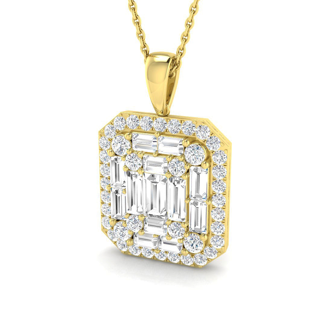 Baguette Brilliant Pendant Necklace in 10K/14K gold and platinum with certified lab-grown or natural diamonds