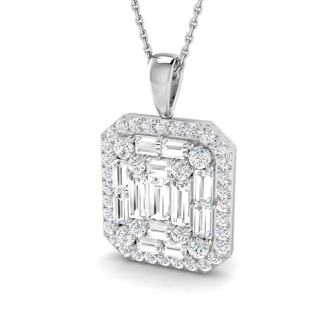 Baguette Brilliant Pendant Necklace in 10K/14K gold and platinum with certified lab-grown or natural diamonds