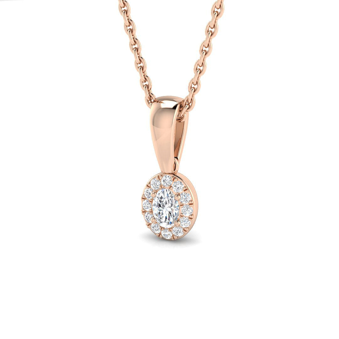 Oval Diamond Halo Pendant Necklace in 0.1ct to 0.5ct in 10K/14K gold and platinum with certified lab-grown or natural diamonds