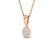 Oval Diamond Halo Pendant Necklace in 0.1ct to 0.5ct in 10K/14K gold and platinum with certified lab-grown or natural diamonds