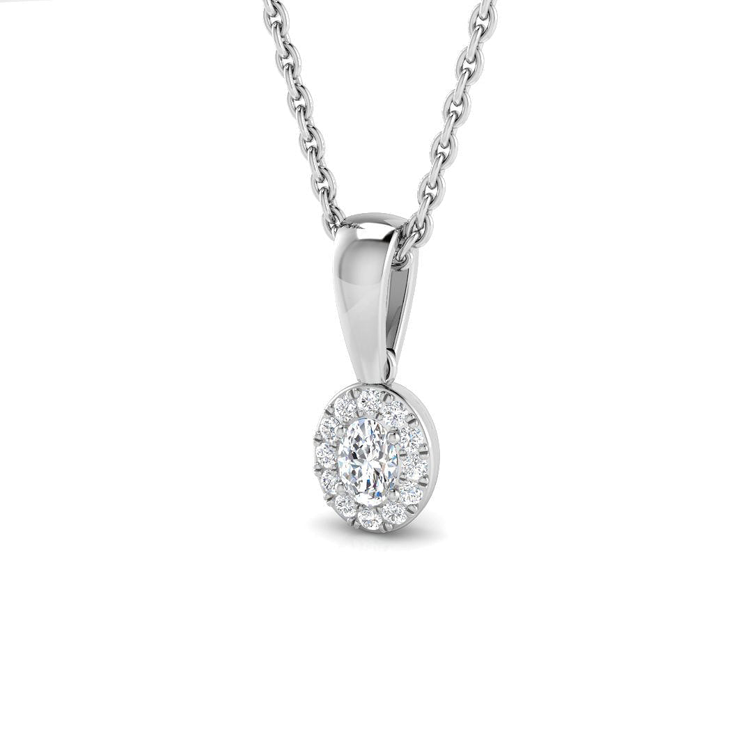 Oval Diamond Halo Pendant Necklace in 0.1ct to 0.5ct in 10K/14K gold and platinum with certified lab-grown or natural diamonds