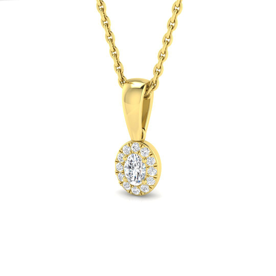 Oval Diamond Halo Pendant Necklace in 0.1ct to 0.5ct in 10K/14K gold and platinum with certified lab-grown or natural diamonds