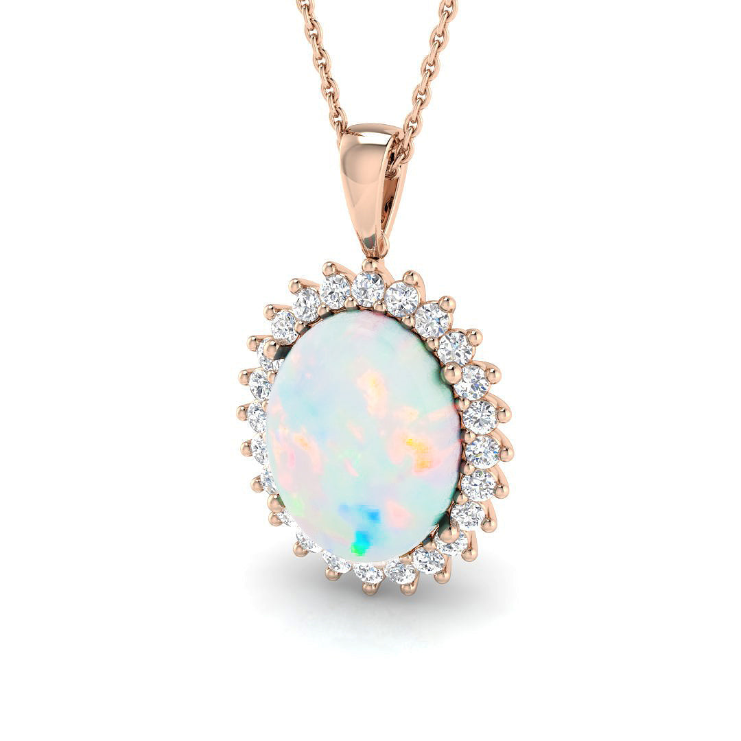 Opal Diamond Pendant 3.5 in 10K/14K gold and platinum with certified lab-grown or natural diamonds