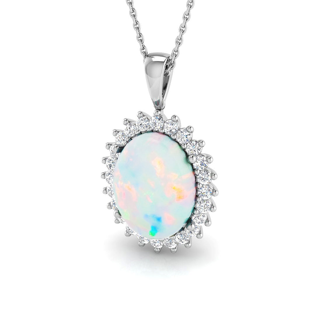 Opal Diamond Pendant 3.5 in 10K/14K gold and platinum with certified lab-grown or natural diamonds