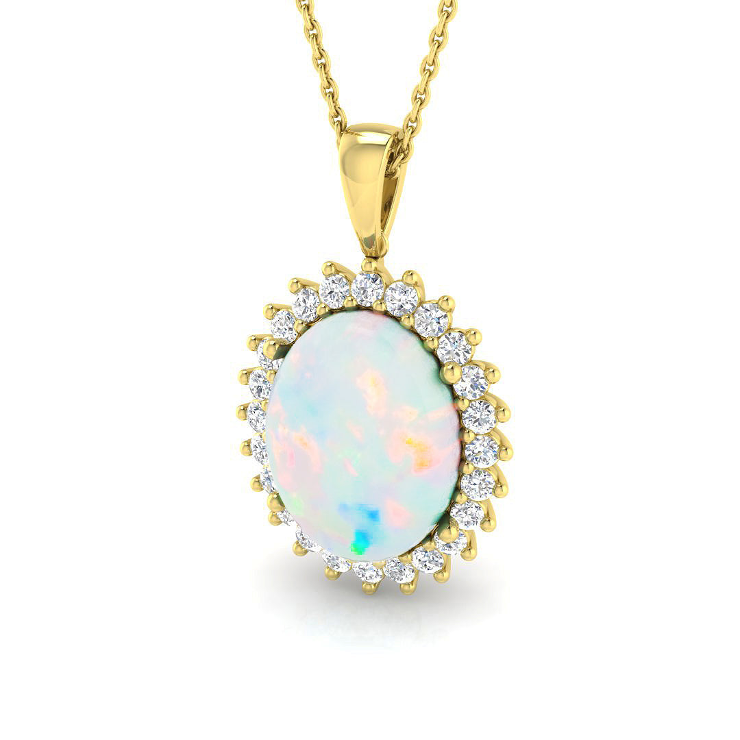 Opal Diamond Pendant 3.5 in 10K/14K gold and platinum with certified lab-grown or natural diamonds