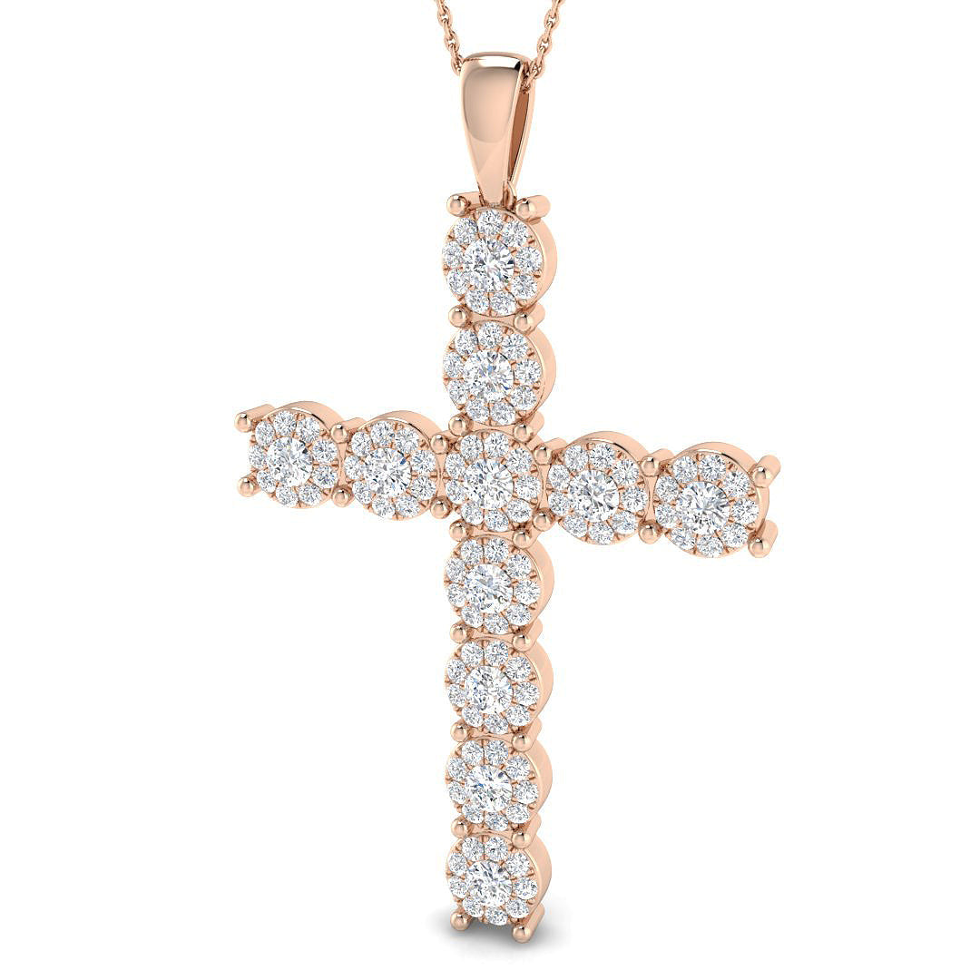 Round Halo Diamond Cross Pendant Necklace in - Men's Necklace in 10K/14K gold and platinum with certified lab-grown or natural diamonds