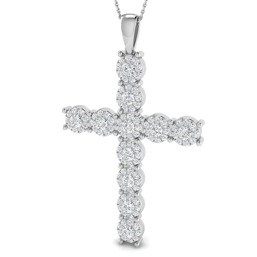 Round Halo Diamond Cross Pendant Necklace in - Men's Necklace in 10K/14K gold and platinum with certified lab-grown or natural diamonds