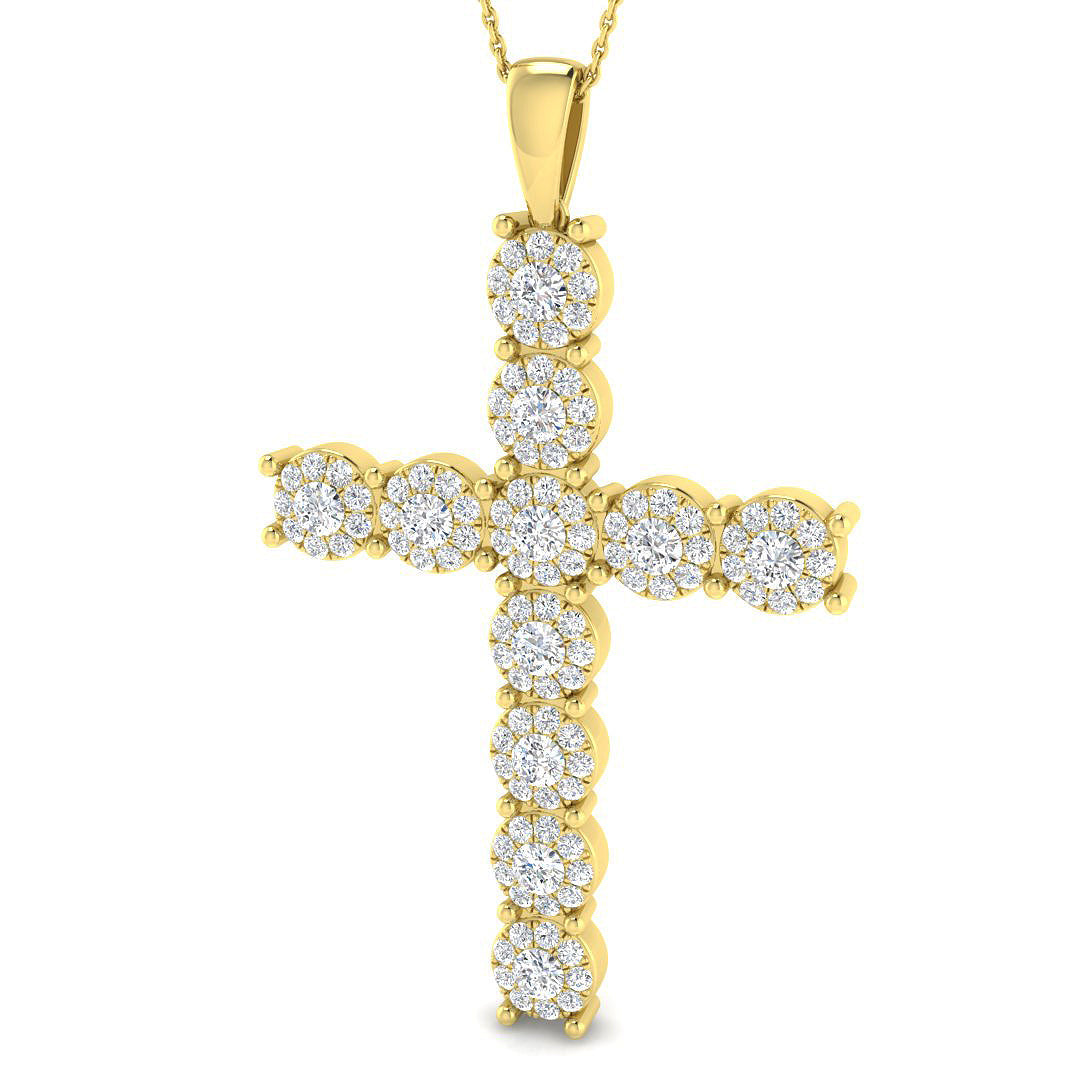 Round Halo Diamond Cross Pendant Necklace in - Men's Necklace in 10K/14K gold and platinum with certified lab-grown or natural diamonds