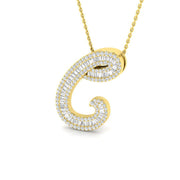 Initial Diamond Pendant Necklace with Baguette and Round Diamonds in 10K/14K gold and platinum with certified lab-grown or natural diamonds