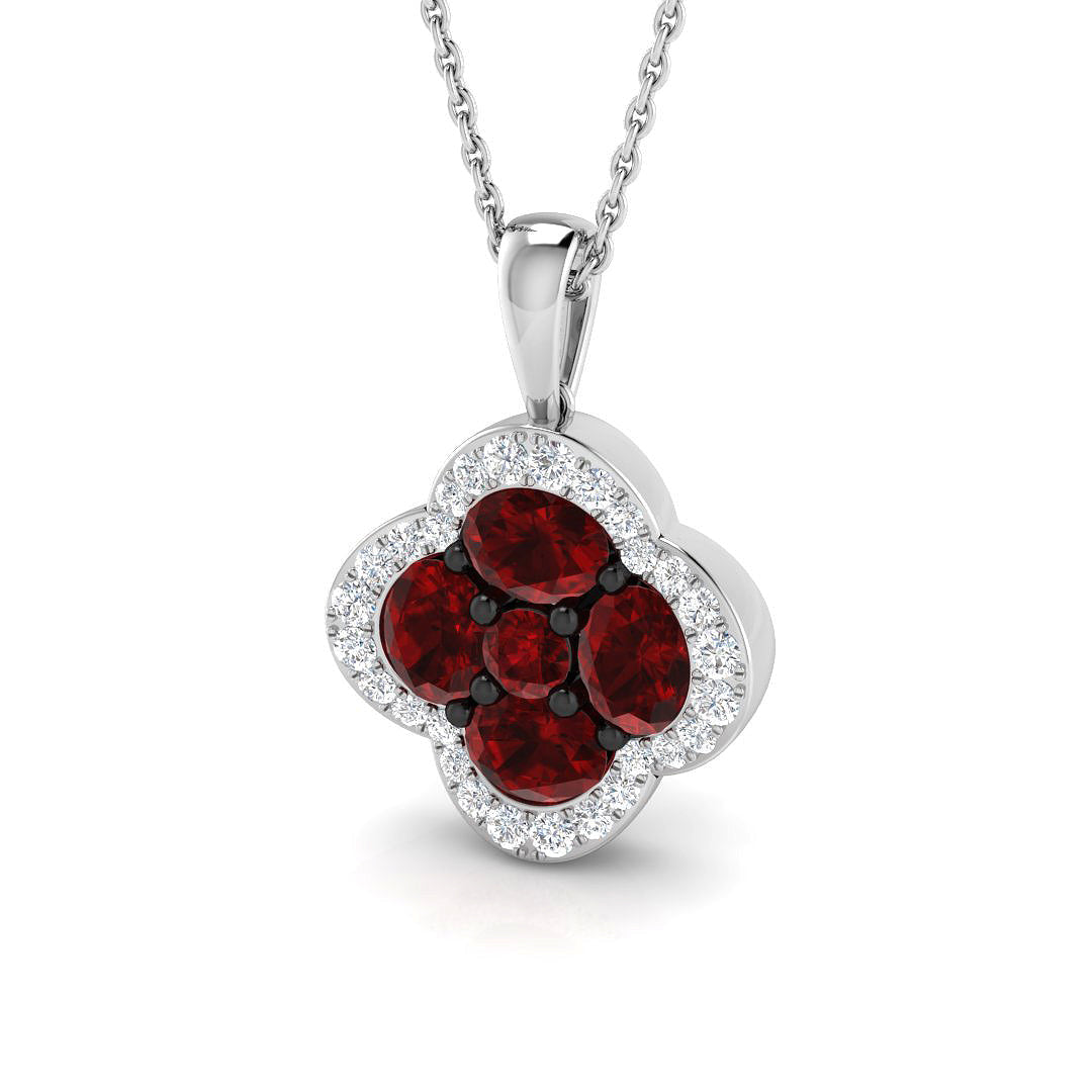 Ruby & Diamond Clover Pendant in in 10K/14K gold and platinum with certified lab-grown or natural diamonds