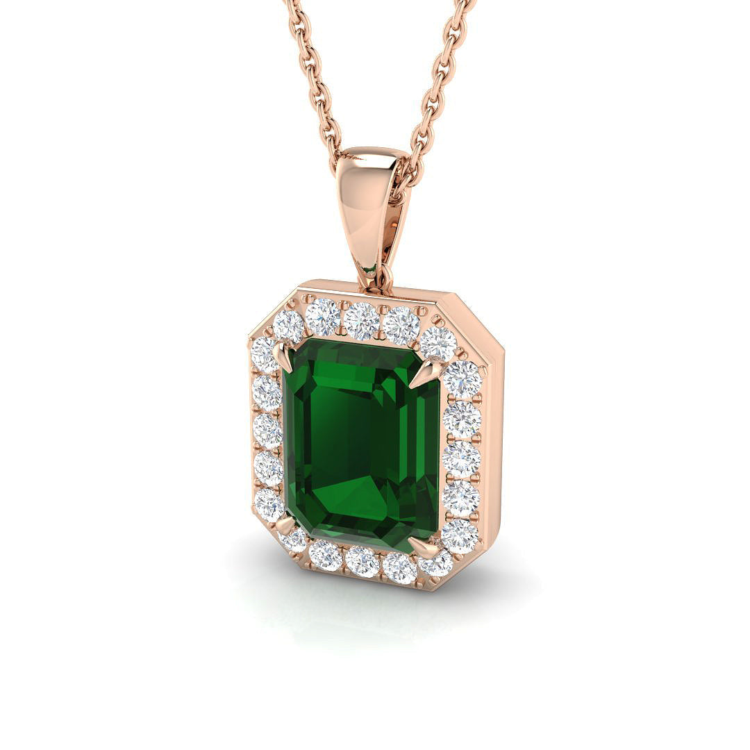 Octagon Emerald Halo Pendant in in 10K/14K gold and platinum with certified lab-grown or natural diamonds
