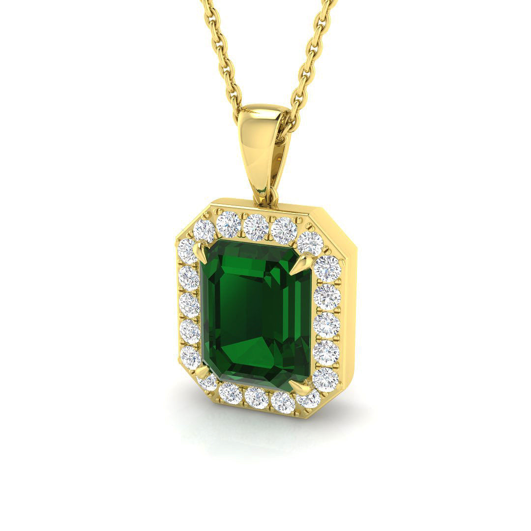Octagon Emerald Halo Pendant in in 10K/14K gold and platinum with certified lab-grown or natural diamonds