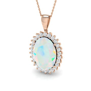 Opal Pendant with Diamond Halo in 10K/14K gold and platinum with certified lab-grown or natural diamonds