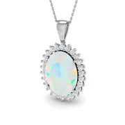 Opal Pendant with Diamond Halo in 10K/14K gold and platinum with certified lab-grown or natural diamonds