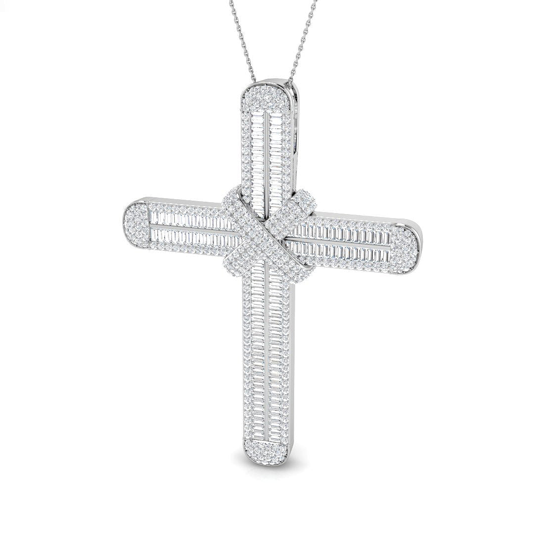 7.00Ct Diamond Cross Pendant with Silver Chain in Gold or in 10K/14K gold and platinum with certified lab-grown or natural diamonds