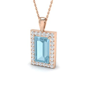 Emerald Cut Aquamarine Halo Pendant in 10K/14K gold and platinum with certified lab-grown or natural diamonds
