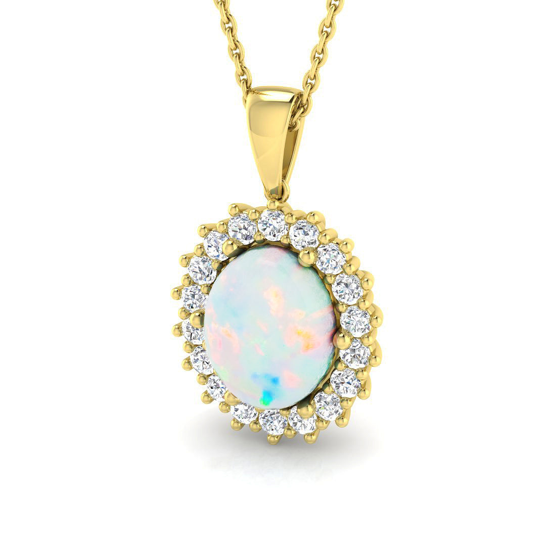 Opal and Diamond Halo Pendant 2ct to 3ct Gold (Without Chain ) in 10K/14K gold and platinum with certified lab-grown or natural diamonds