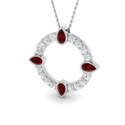 Pear Cut Ruby & Diamond Circle Pendant in 10K/14K gold and platinum with certified lab-grown or natural diamonds