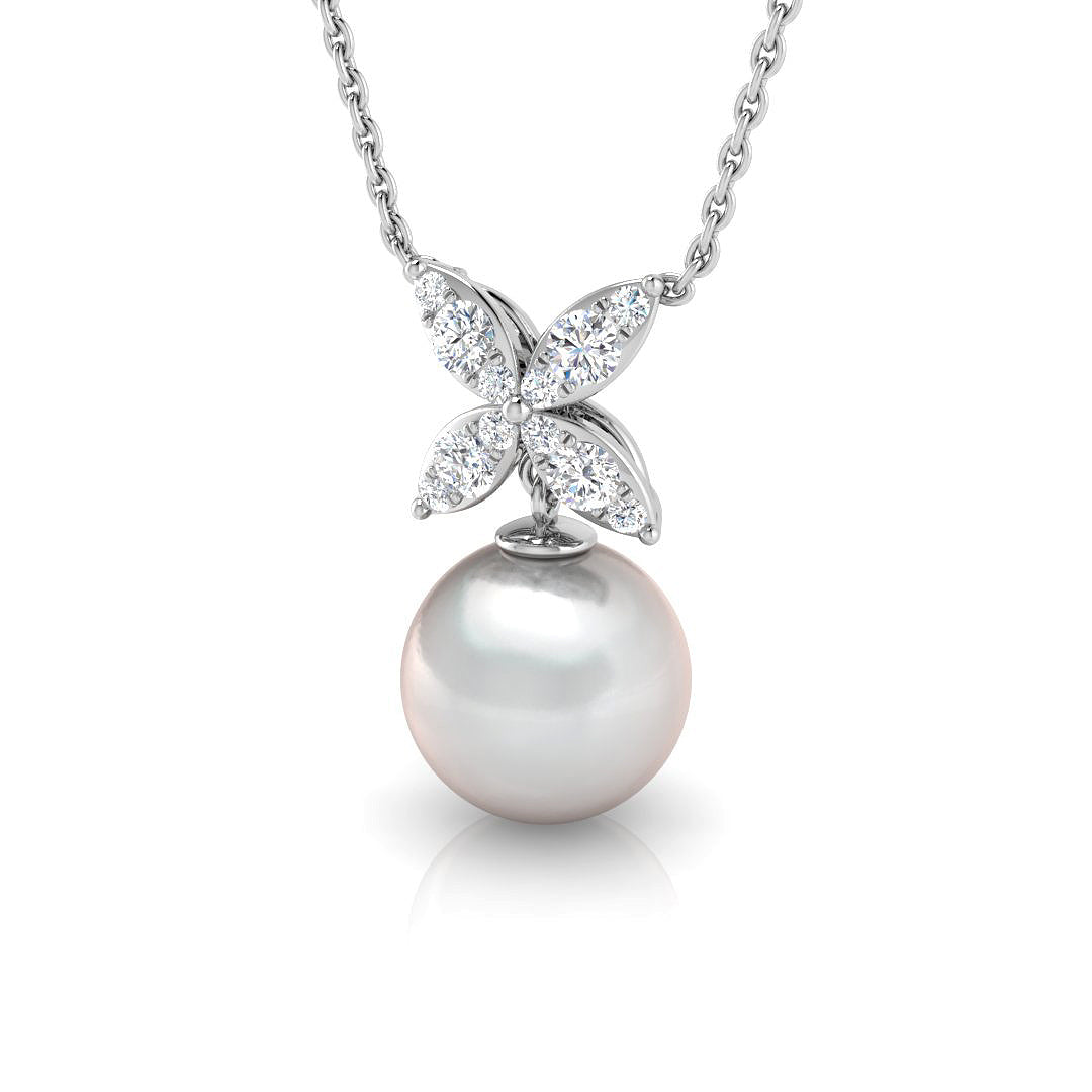 Diamond Pearl Pendant 4.5ct in 10K/14K gold and platinum with certified lab-grown or natural diamonds