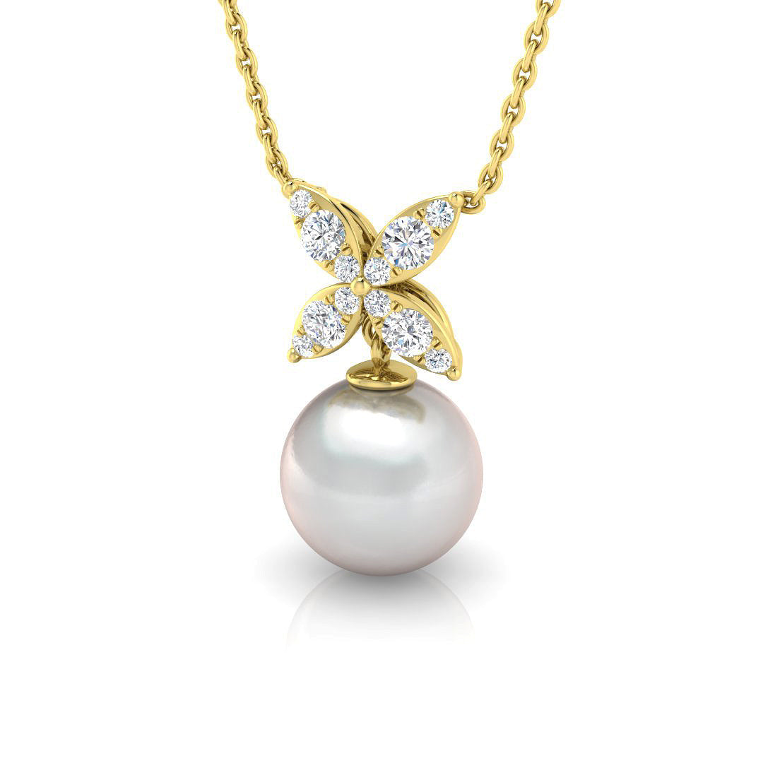 Diamond Pearl Pendant 4.5ct in 10K/14K gold and platinum with certified lab-grown or natural diamonds