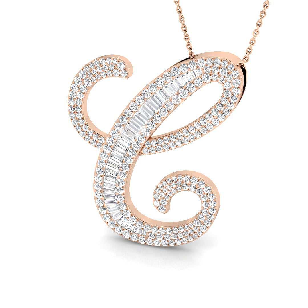Paved Initial Diamond Pendant in 10K/14K gold and platinum with certified lab-grown or natural diamonds