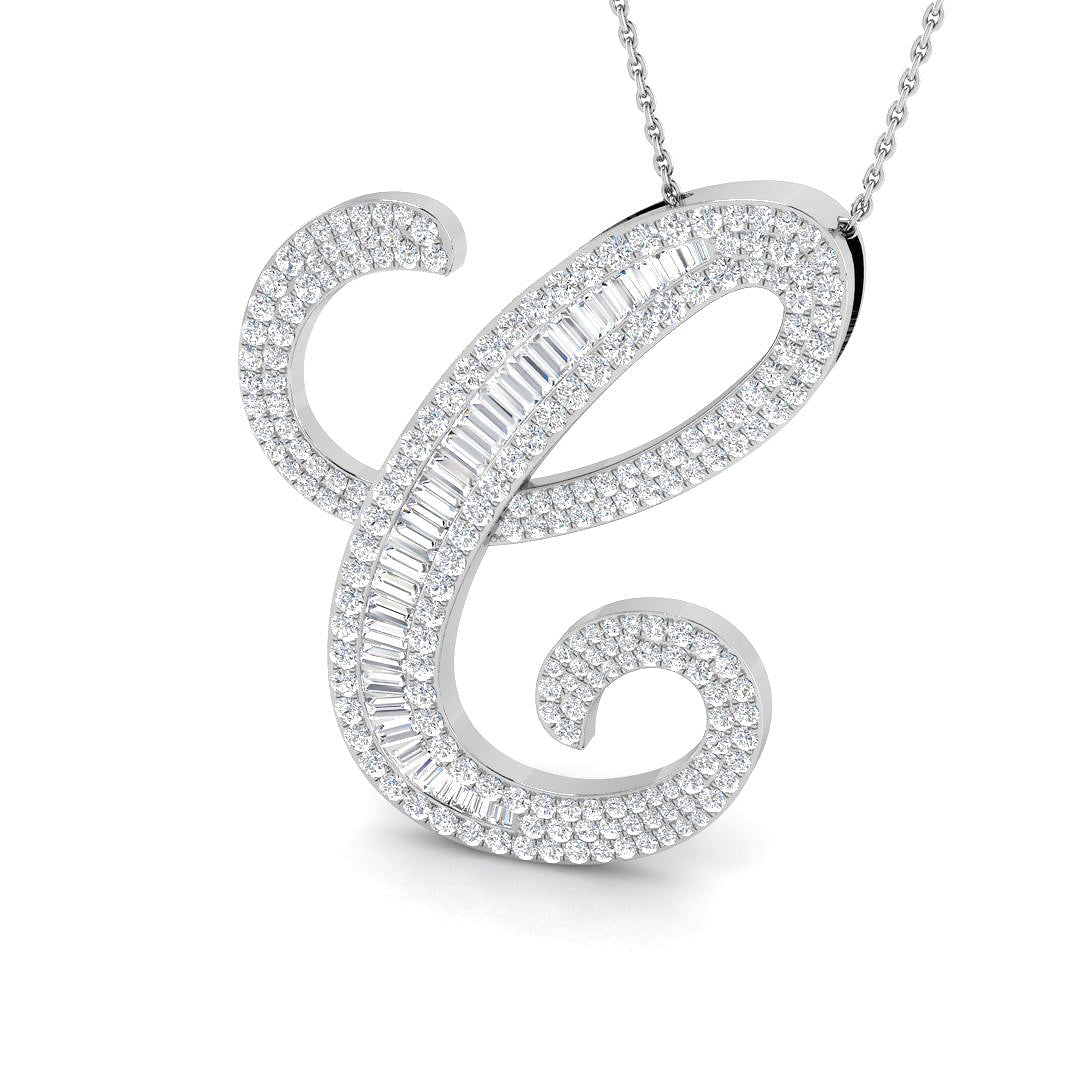 Paved Initial Diamond Pendant in 10K/14K gold and platinum with certified lab-grown or natural diamonds