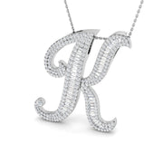 Diamond Initial Pendant with Baguette and Round Diamonds in 10K/14K gold and platinum with certified lab-grown or natural diamonds