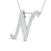 Diamond Initial Pendant with Baguette and Round Diamonds in 10K/14K gold and platinum with certified lab-grown or natural diamonds