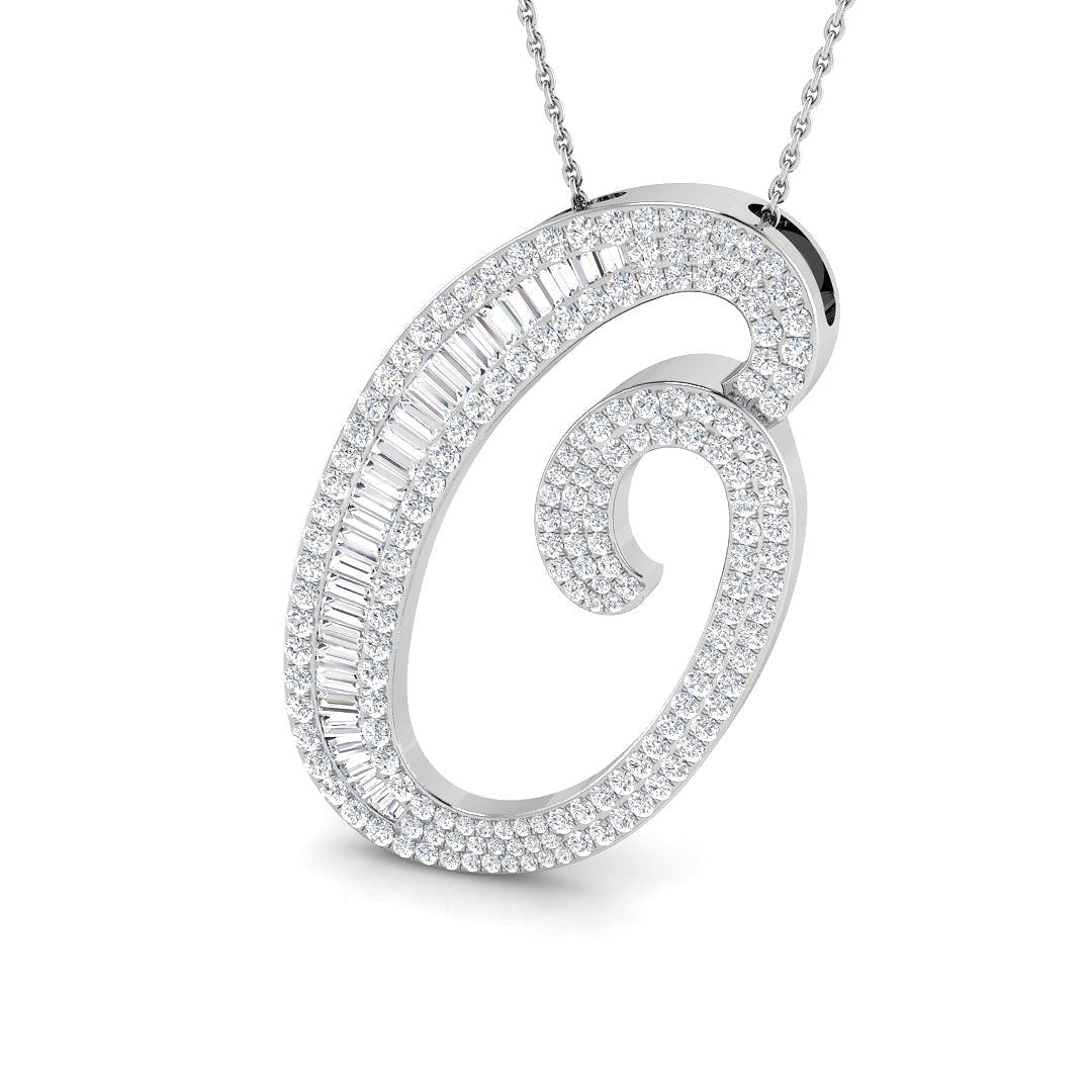 Diamond Initial Pendant with Baguette and Round Diamonds in 10K/14K gold and platinum with certified lab-grown or natural diamonds