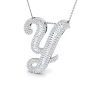 Diamond Initial Pendant with Baguette and Round Diamonds in 10K/14K gold and platinum with certified lab-grown or natural diamonds