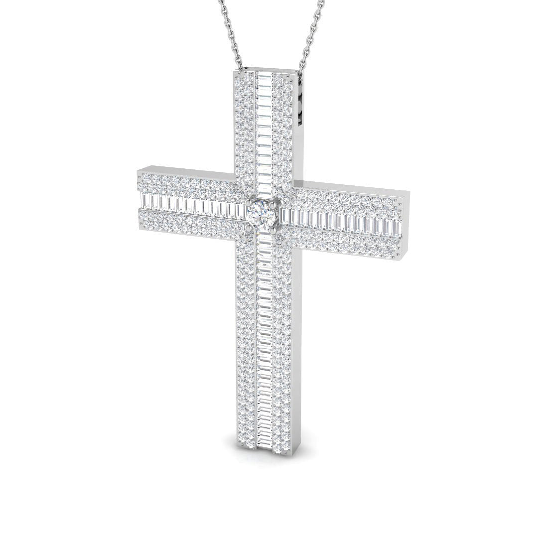 Diamond Cross Pendant in 10K/14K gold and platinum with certified lab-grown or natural diamonds