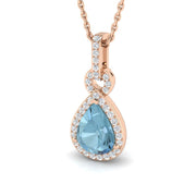 Pear Cut Aquamarine Diamond Halo Drop Pendant Necklace in 10K/14K gold and platinum with certified lab-grown or natural diamonds