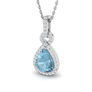 Pear Cut Aquamarine Diamond Halo Drop Pendant Necklace in 10K/14K gold and platinum with certified lab-grown or natural diamonds